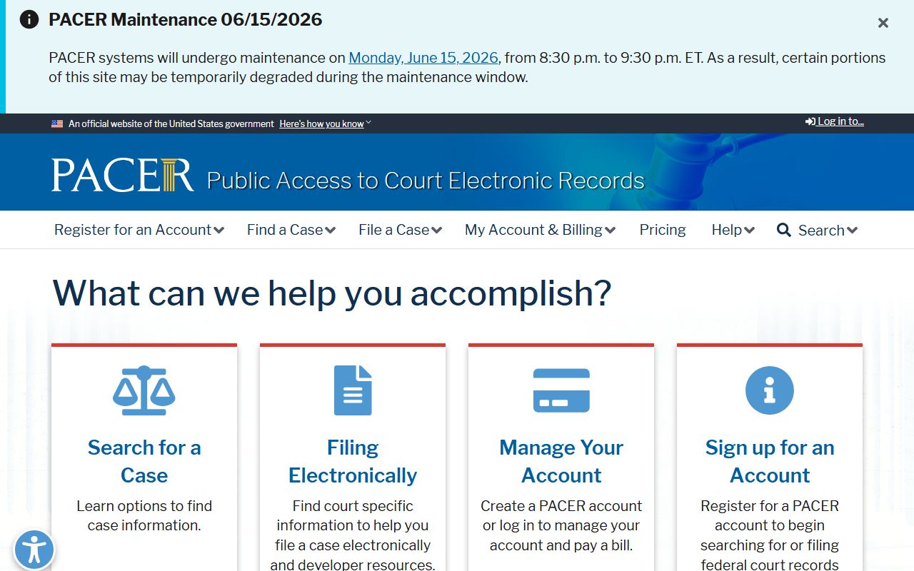 PACER federal court records portal for Craig County arrest and charge cases
