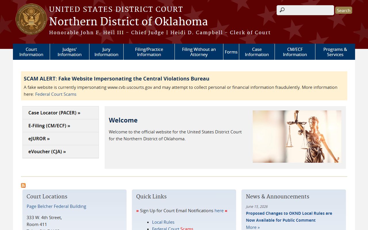 Craig County arrest records and court charges through the Northern District of Oklahoma federal court