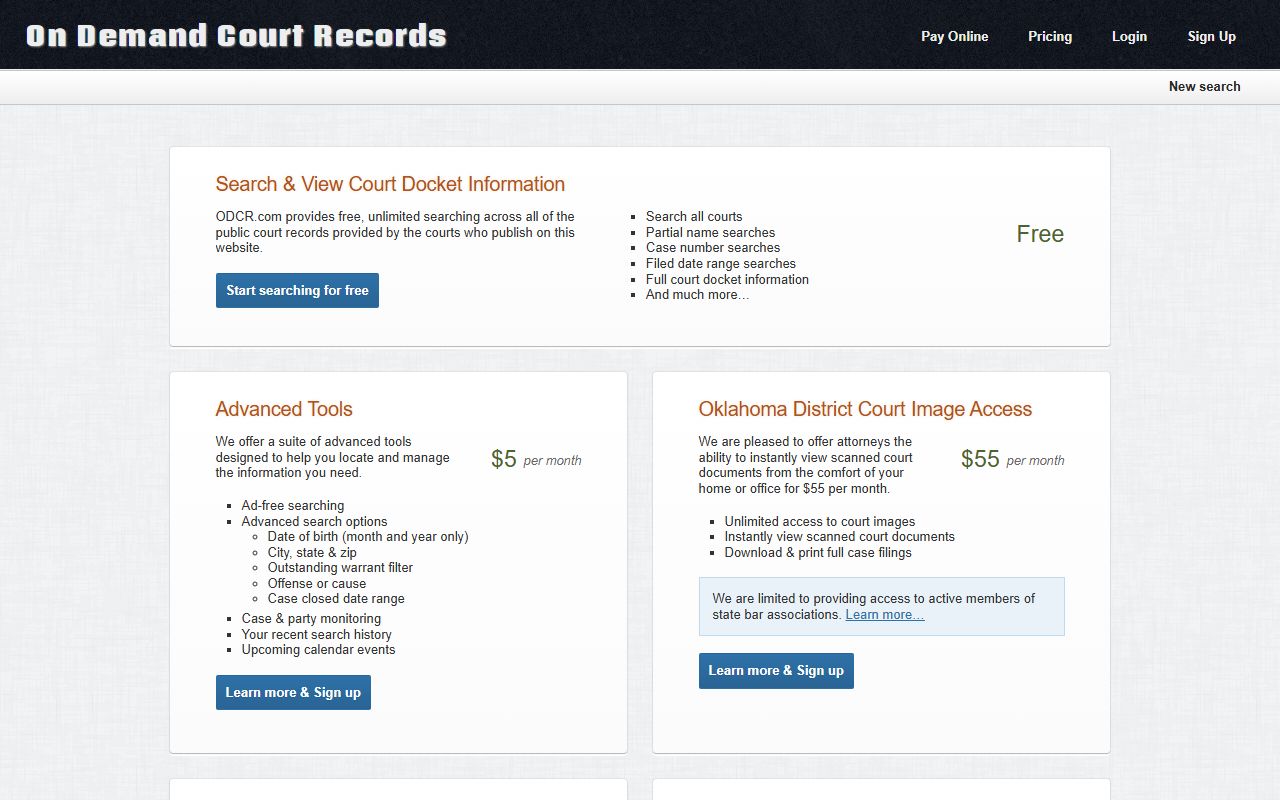 Craig County court records ODCR access and document image pricing page