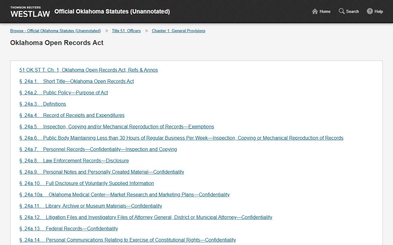 Craig County court records Official Oklahoma Statutes Open Records Act browse page