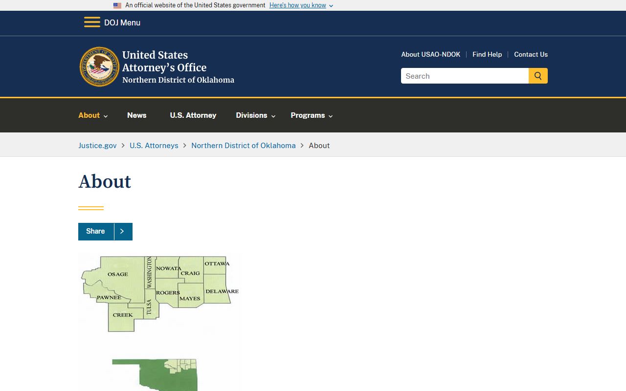 Craig County criminal court records and the U.S. Attorney Northern District of Oklahoma about page