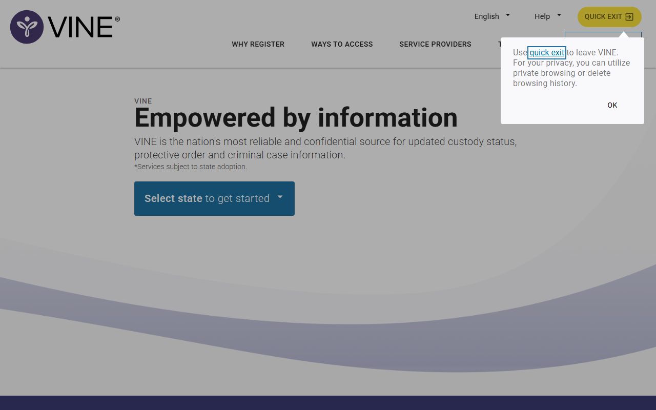 VINE custody notification system for Craig County inmate release and transfer alerts