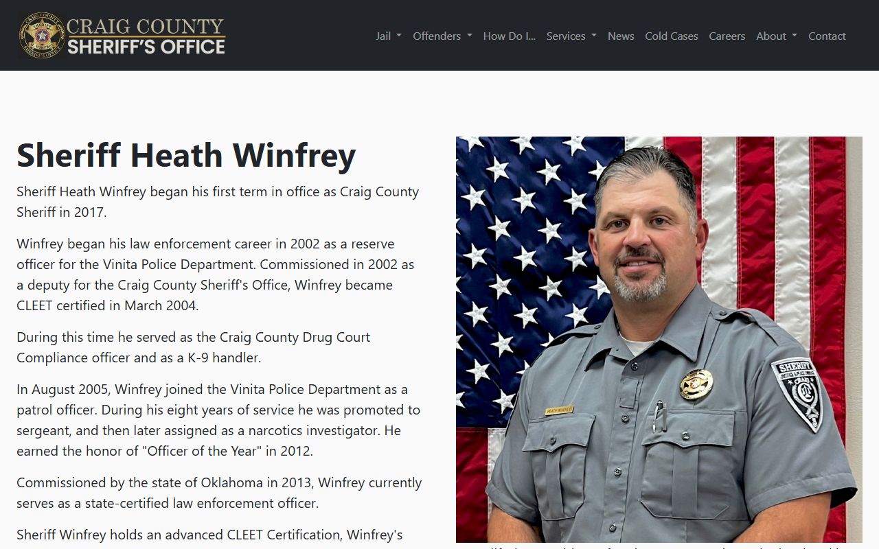 Craig County marriage and divorce records, Sheriff's Office biography and contact page