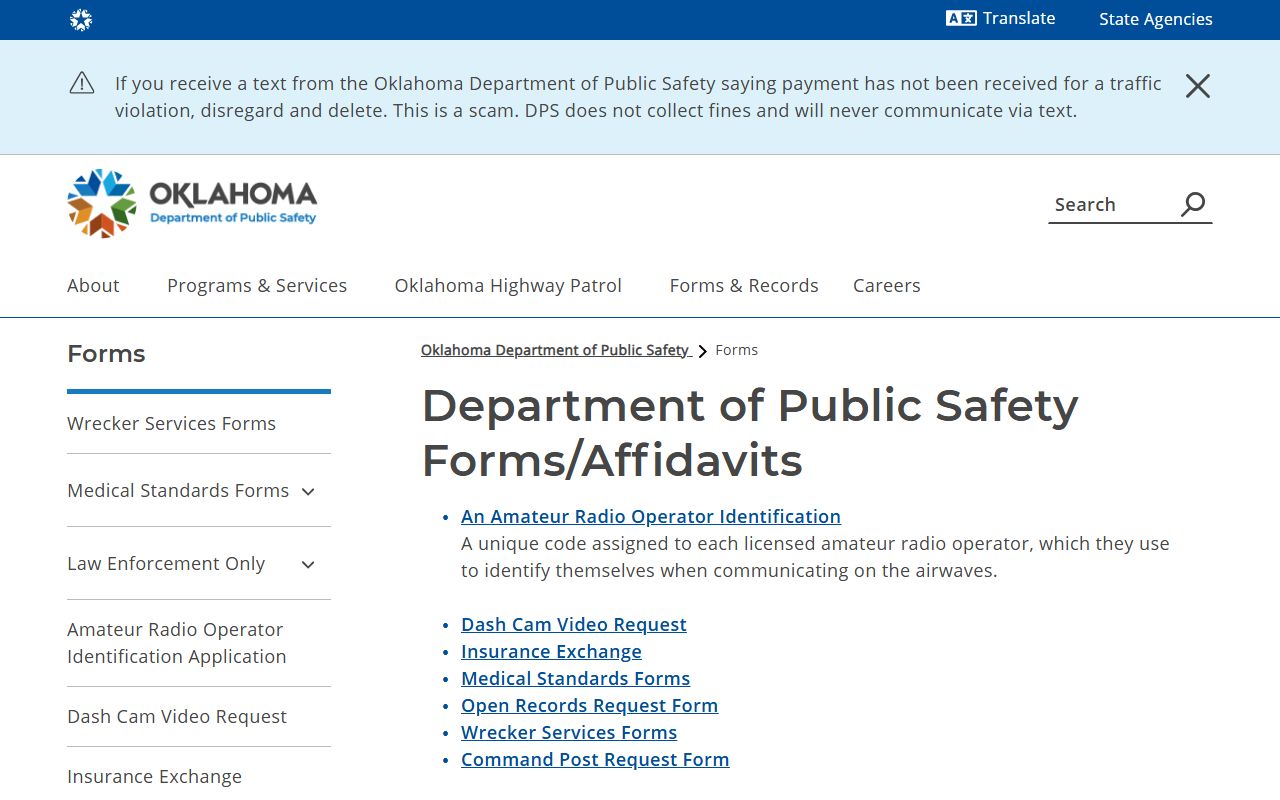 Craig County probate records context, Oklahoma DPS forms page with vehicle and report forms
