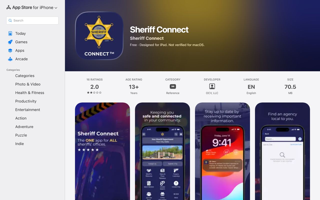 Craig County traffic court records and the Sheriff Connect mobile app on the Apple App Store