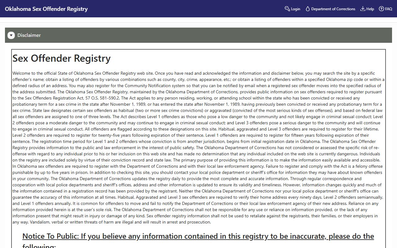 Craig County warrant records and the Oklahoma sex offender registry