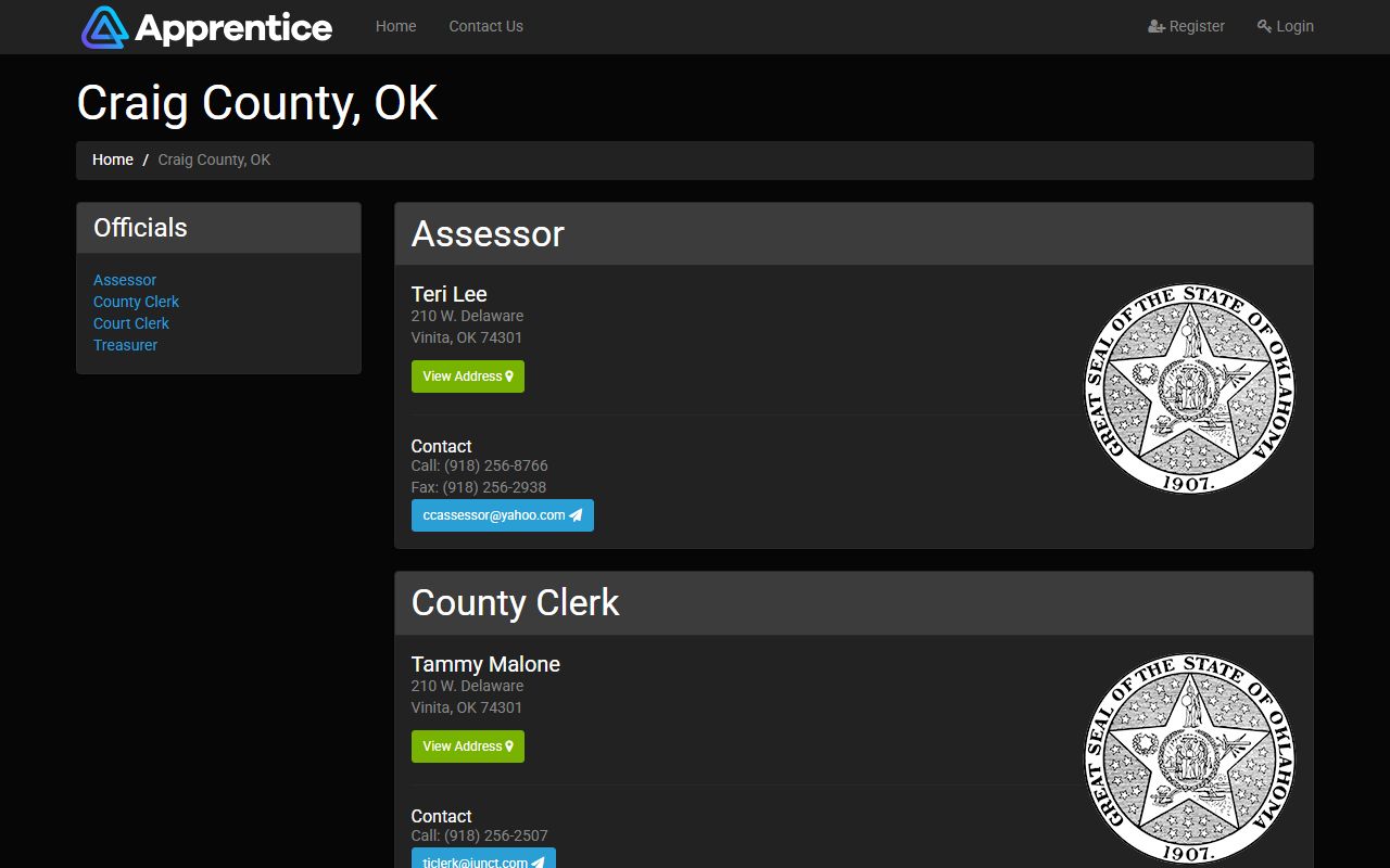 Craig County court records offices on the official county office listing