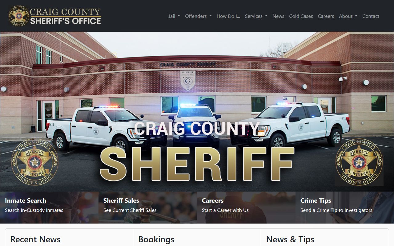 Craig County court records and jail tools on the Sheriff's Office homepage
