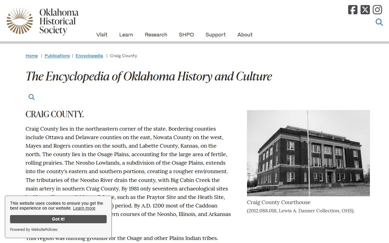 Craig County court records background in the Oklahoma Historical Society entry
